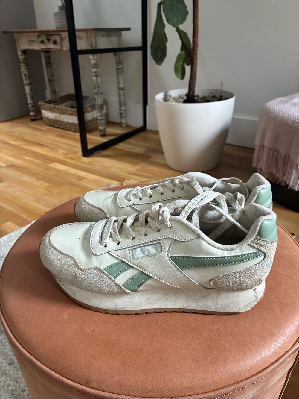 Reebok “Campio” Women's White Sneakers with Mint Green Accents